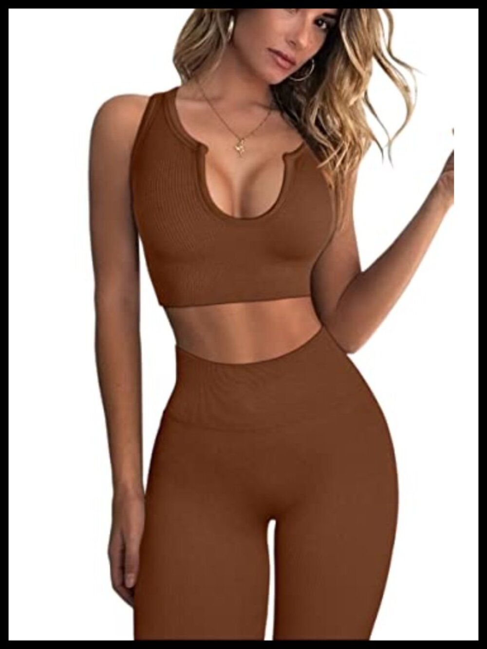 Ribbed Seamless Crop Tank & High Waist Leggings Set Yoga Workout